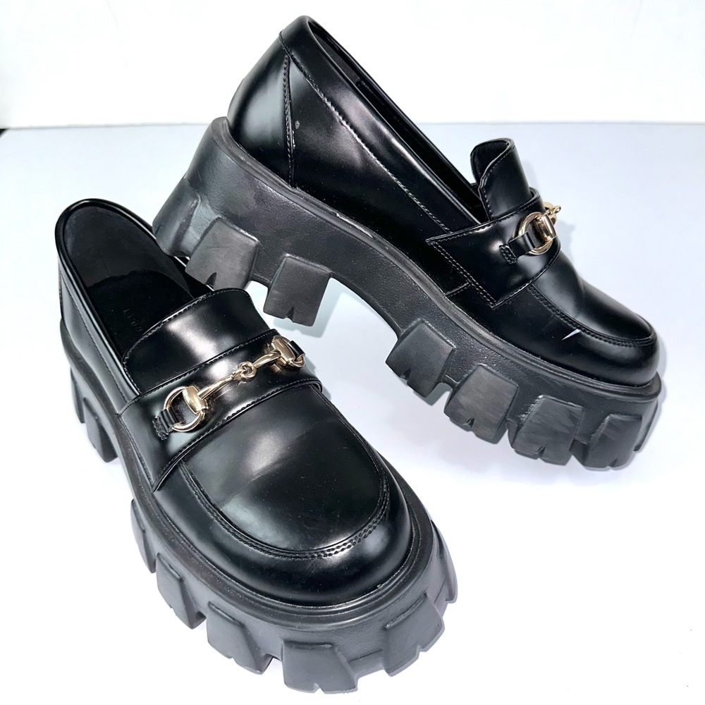 Princess Polly Women’s Sz 6 PENNY LANE PLATFORM LOAFERS Chunky Slide On - BLACK - Picture 7 of 15